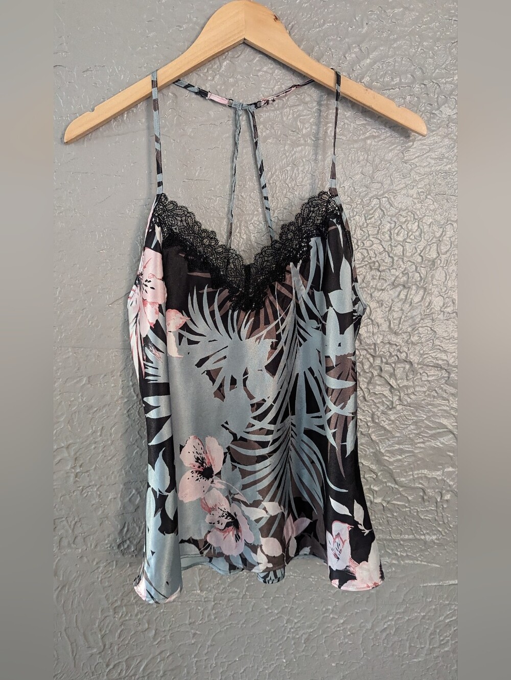 Linea Donatella Tropical Satin Cami in Black, Pink & Gray